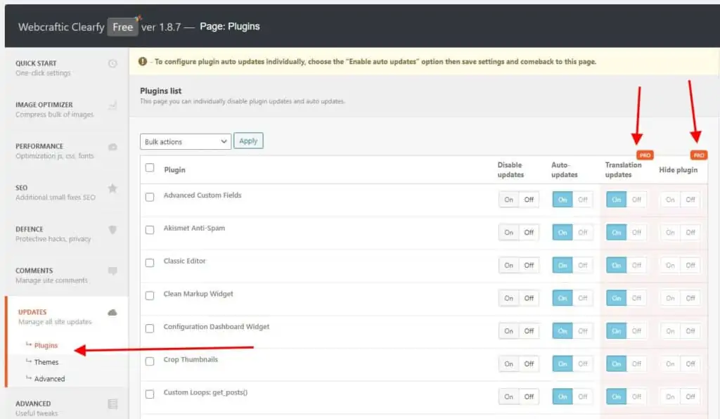 The image shows a user interface with options for enabling or disabling plugins, scripts, and styles in a WordPress plugin asset manager.