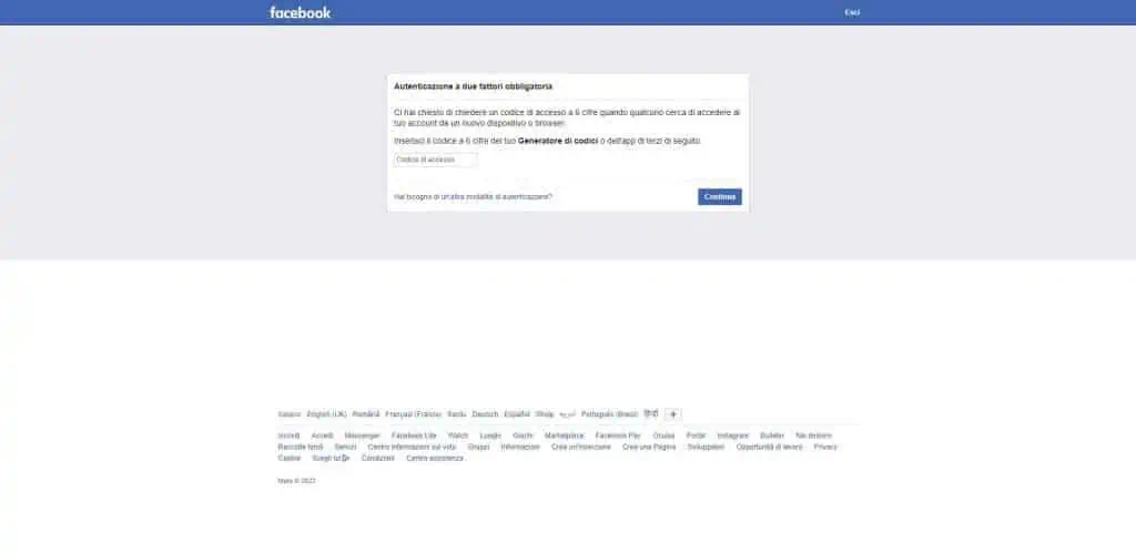 Facebook Accesso 2fa