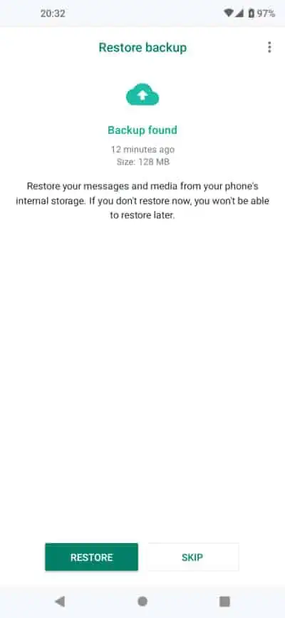 whatsapp backup found